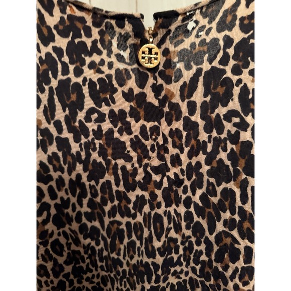 TORY BURCH LEOPARD Sleeveless Sweater Lightweight Wool W/ GOLD LOGO PULL Sz-Lg - Picture 5 of 10